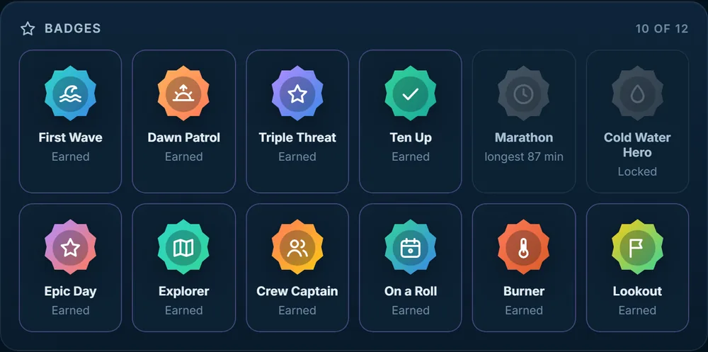 Twelve badges, ten of them earned